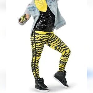 Weissman Roar One Piece Dance Costume Yellow Zebra Print Black Sequin Cami XLC